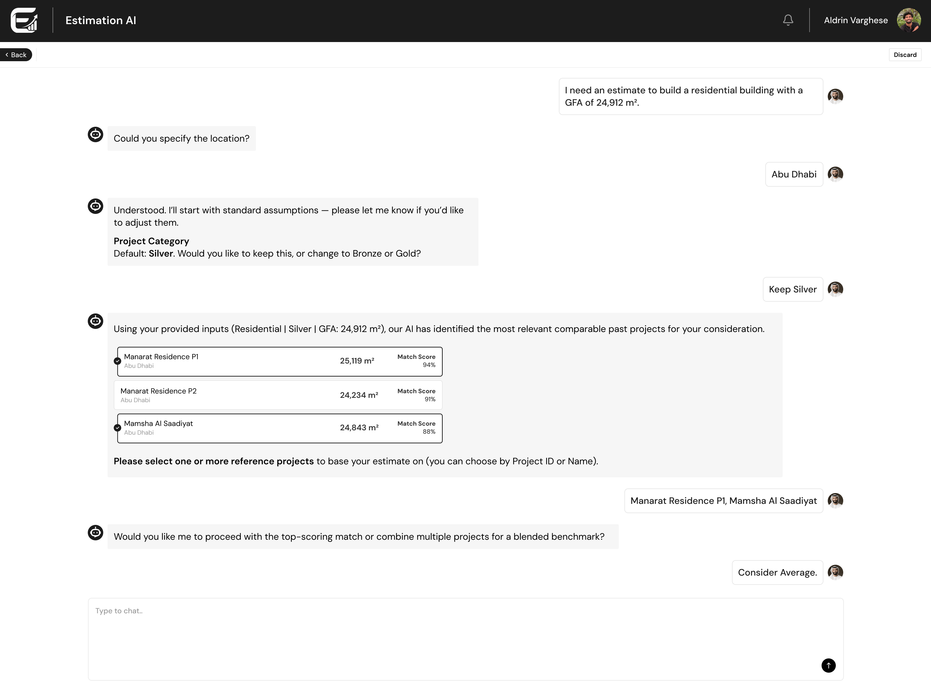 AI proposes comparable projects with match scores