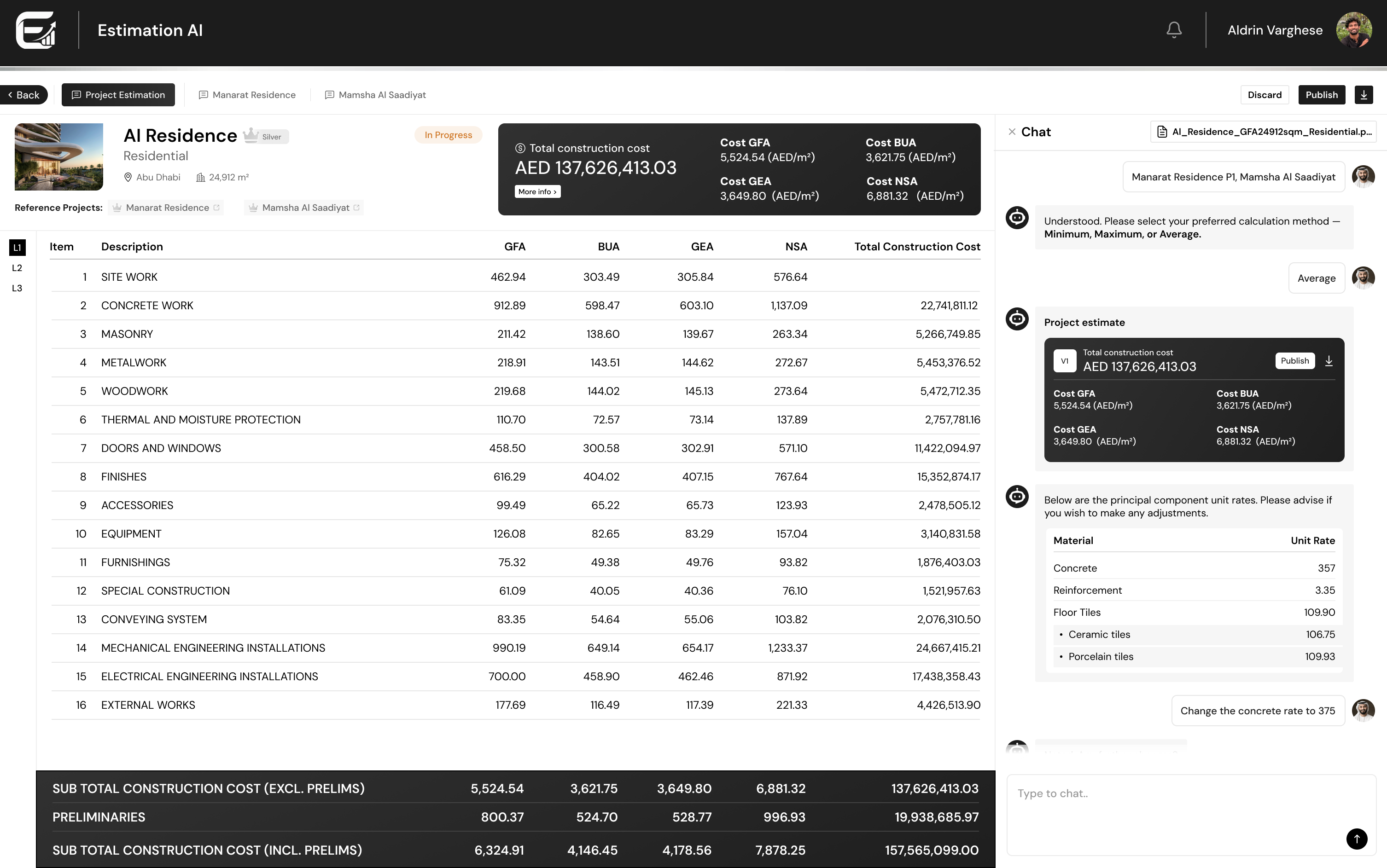 Estimation AI — L1 estimate with docked assistant